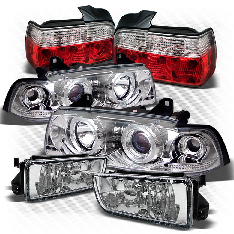 92-98 e36 3-series 4dr projector headlights + red clear tail lights + fog lights