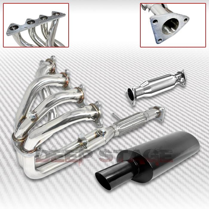 Exhaust manifold header+pipe+black oval muffler 90-93 accord 2.2 f22 f22a 2/4-dr