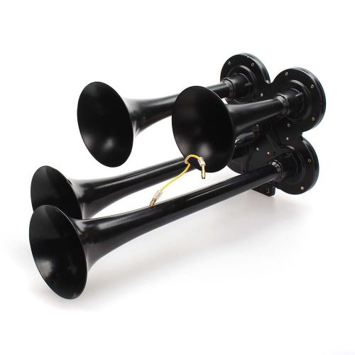 12v 150db black metal compact quad 4 train air horn truck peterbilt freightliner