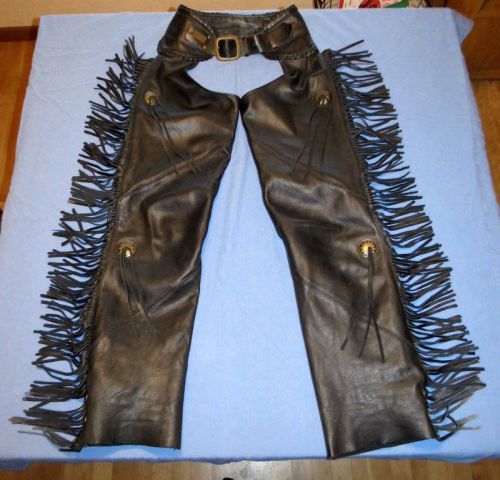 Harley davidson willie g black leather chaps  with fringe, men's size s