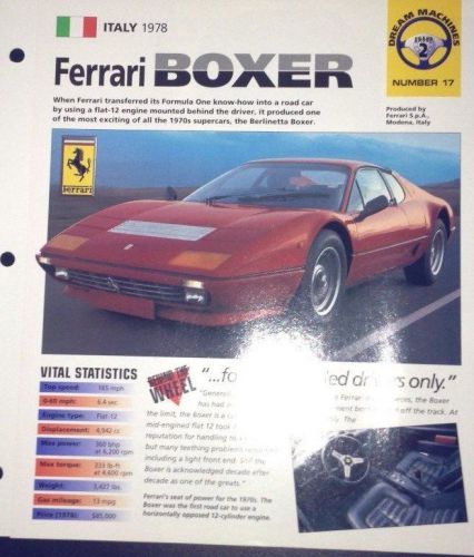 Ferrari boxer 1987  hot cars poster with vital statistics dream machine
