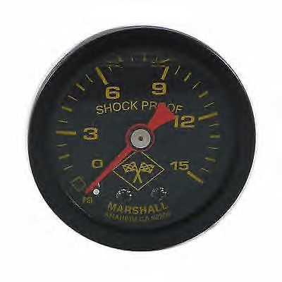 Marshall 0-15 psi fuel pressure midnight black face liquid filled gauge 1.5&#034;