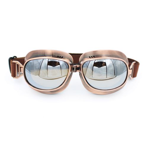 Aviator pilot motorcycle cruiser scooter dirt bike atv goggle silver lens copper