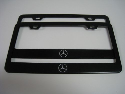 (2) black coated metal license plate frame - mercedes-benz &#034;logo&#034;