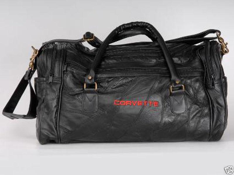 Corvette script black lambskin leather road trip bag - new!