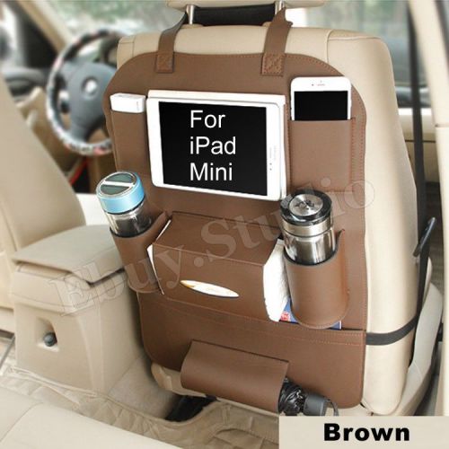 [brown] car suv seat back organizer bag ipad mini phone storage pocket leather .
