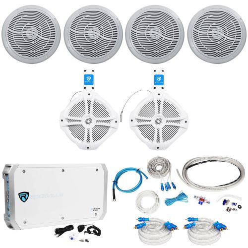 4 rockville rmc80w 8&#034; 1600w marine boat speakers+8&#034; wakeboards+6-ch amp+wire kit