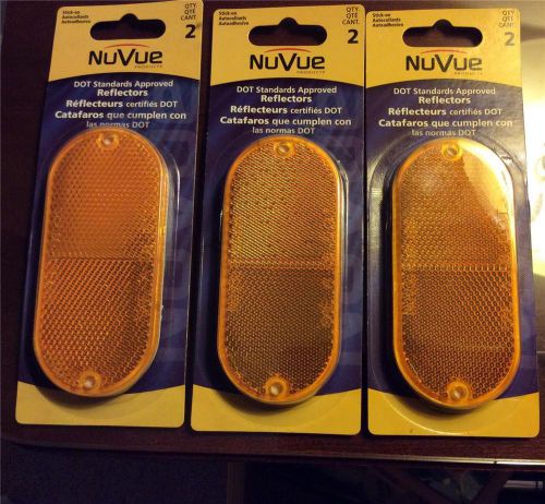 3 packages, 6 pcs total, nuvue oval amber reflectors  4 1/2 x 1 1/2 stick on