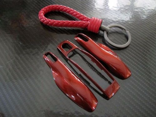 Red pu key chain + 3pcs m red remote fob cover key case trim for porsche macan