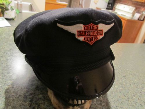 Vintage style biker road captain&#039;s hat/cap - harley bar &amp; shield wing patch !!