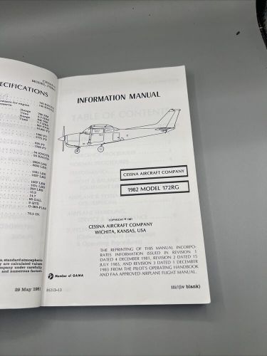 1982 Cessna Information Manual Cutlass RG Model 172RG, US $32.99, image 2