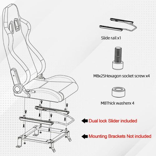 1Pair Universal Car Racing Seats PVC Leather with 2 Sliders Sport Seats Black, US $315.00, image 4