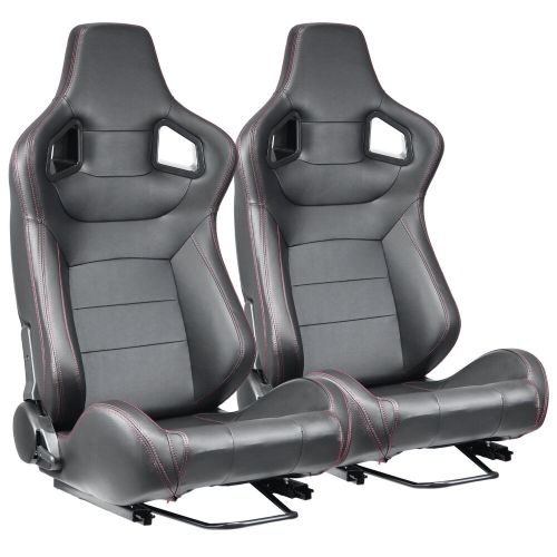 1Pair Universal Car Racing Seats PVC Leather with 2 Sliders Sport Seats Black, US $315.00, image 6