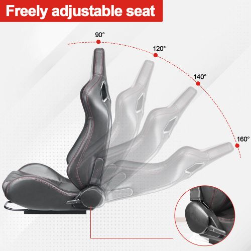 1Pair Universal Car Racing Seats PVC Leather with 2 Sliders Sport Seats Black, US $315.00, image 9