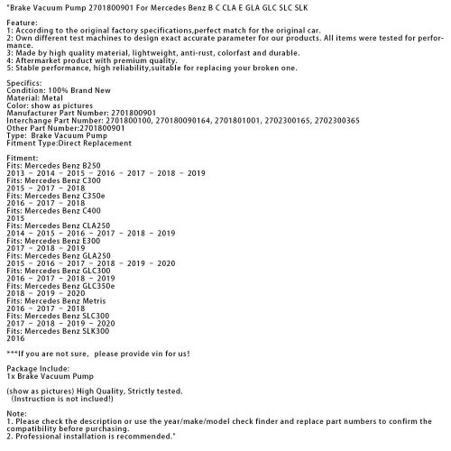 Brake vacuum pump 2701800901 for mercedes benz b c cla e gla glc slc slk