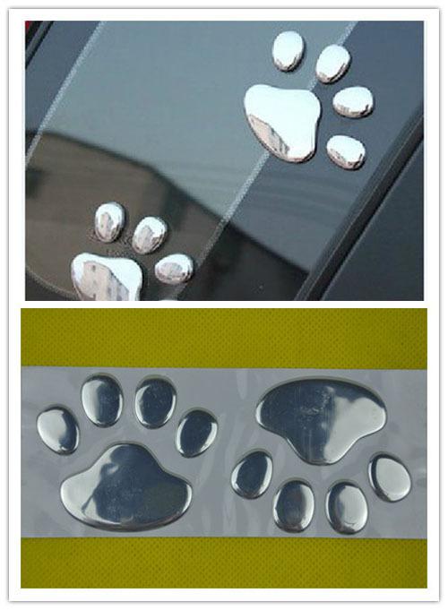 Bear paw pet animal footprints 3d stereo emblem badge decal car stickers silver