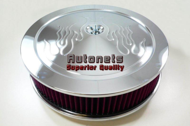 14" round flame muscle car style washable element chrome steel air cleaner set