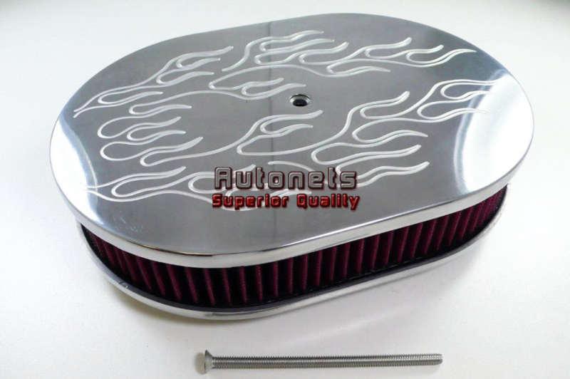 12 oval polished flame aluminum air cleaner washable filter universal fit
