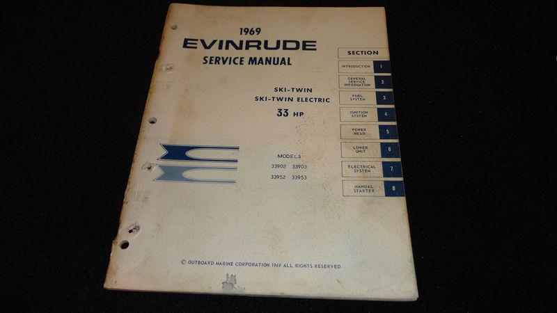 Used evinrude outboard motor service manual 1969 33hp model 339052&53, 33902&03