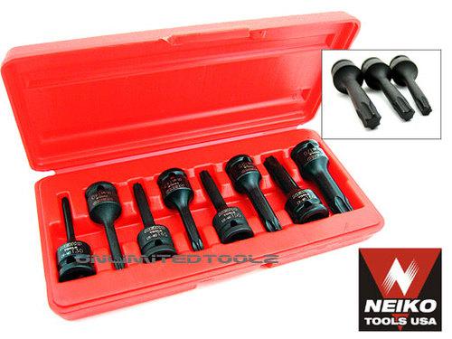 Neiko 8 pcs 1/2" dr. cr-mo torx star impact socket bits auto diy repair socket