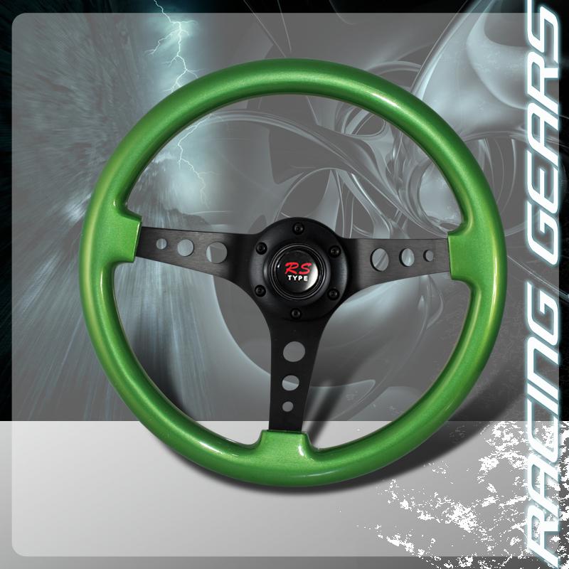 Universal jdm 345mm 6 bolt lug green wood grain style deep dish steering wheel