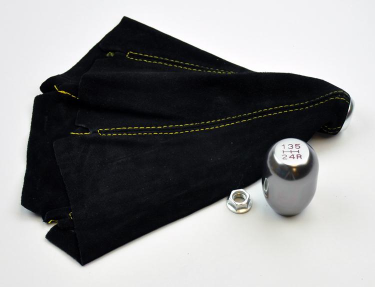 Buy JDM Gunmetal 5 Speed Gear Shift Knob & Yellow Stitch Suede Boot in