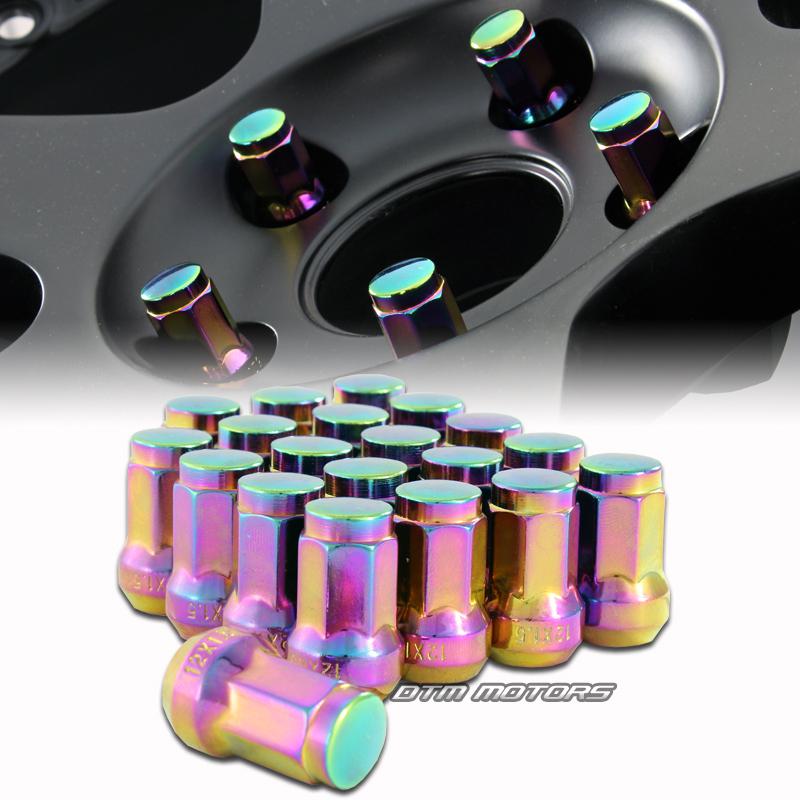 M12 x 1.5mm thread pitch 1.3" long wheel rims acorn lug nuts - 20pc rainbow