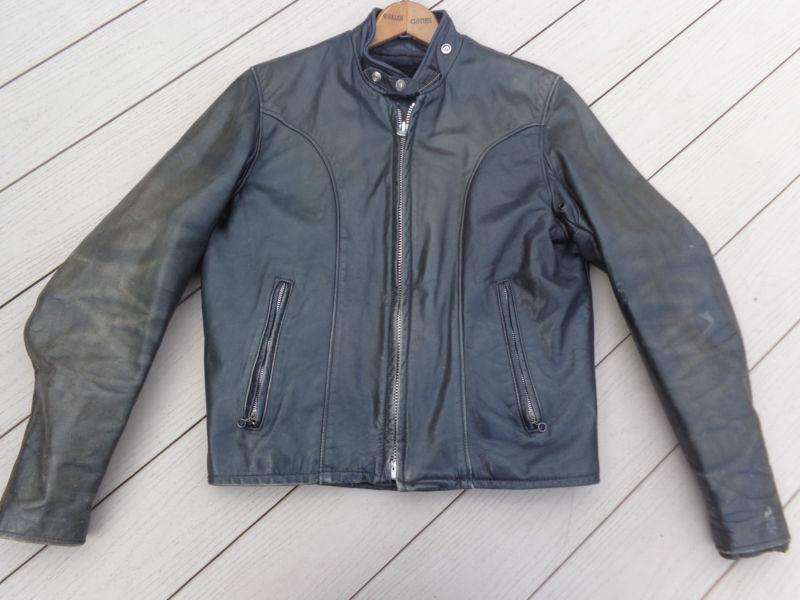 Schott  cafe racer leather motorcycle jacket sz 40 black 1970s-removeable liner