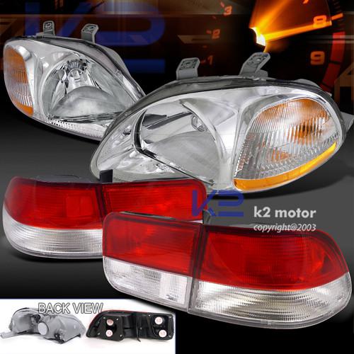 1996-1998 civic 2dr coupe crystal headlights+jdm red/ clear tail lamps