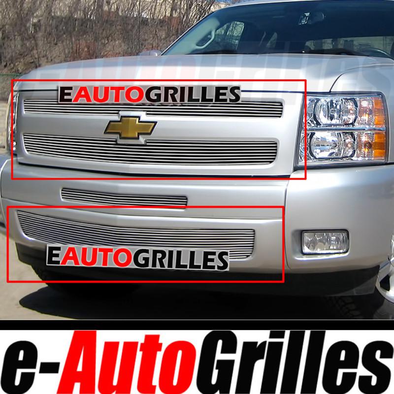 07-13 chevy silverado 1500 chrome 4mm upper+bumper billet grille insert combo