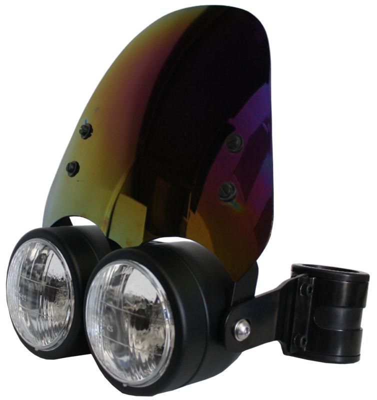 Black dual 4.5in h4 headlight w/ 30 - 32mm brackets & iridium shield motorcycle