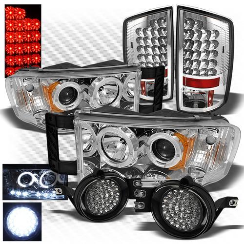 02-05 ram 1500, 03-05 2/3500 pro headlights + led tail lights + led fog lights