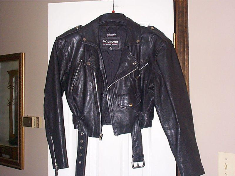 Old school ladies wilsons leather motorcycle jacket chp style, sz. m cropped