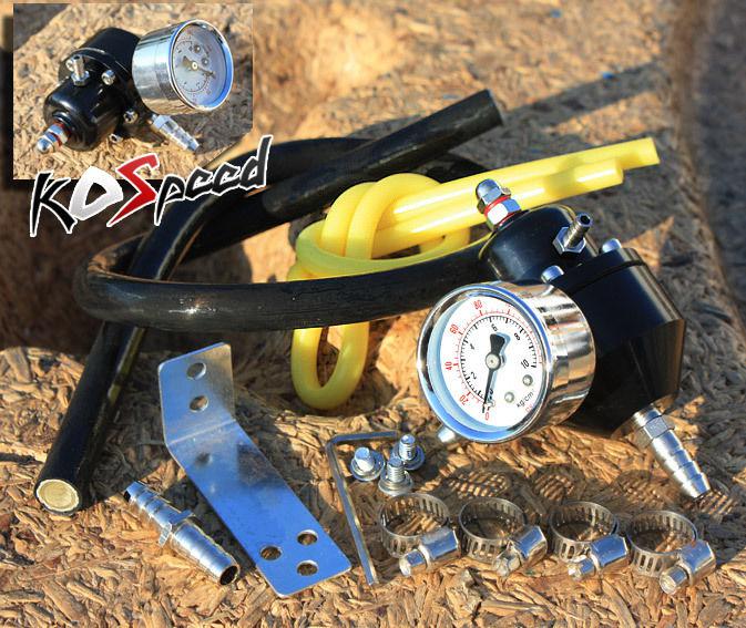 Universal adjustable black fuel pressure regulator+0-140 psi gauge+hose kit jdm