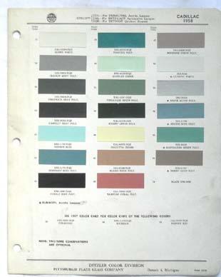 1958 cadillac ppg  color paint chip chart all models original 