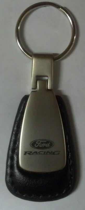 Ford racing metal/leather keychain with etched ford oval/racing