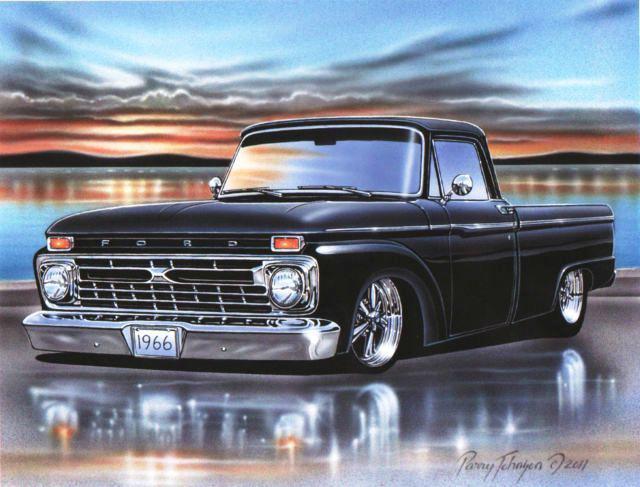 1966 ford f100 styleside pickup hot rod truck art print black