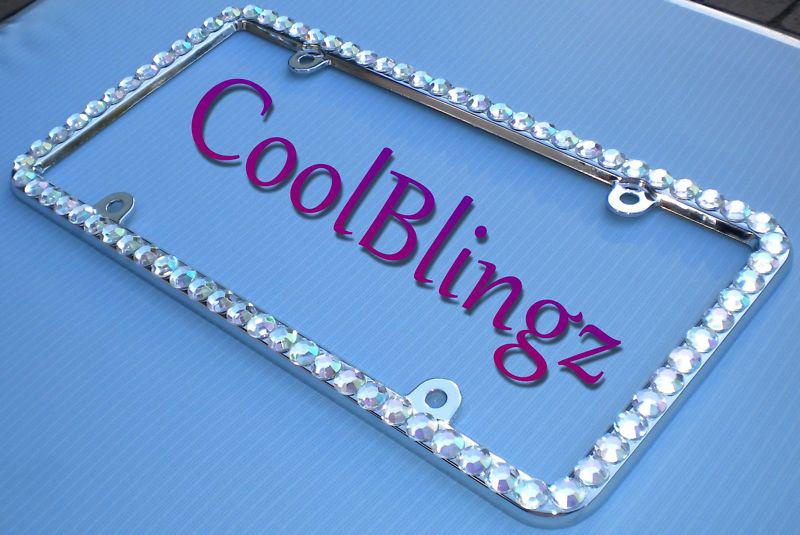 Big crystal ab rhinestone license plate frame diamond sparkle bling glitz