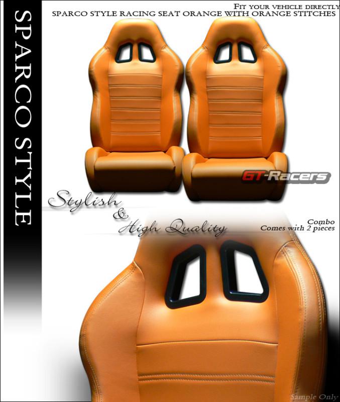 Sp sport style orange pvc leather racing bucket seat+sliders l+r for jdm vehicle