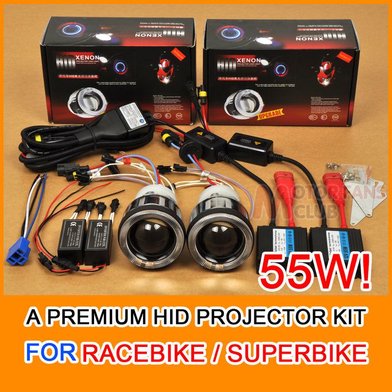 2x 3.0" motorcycle hid bi-xenon headlight projector kit halo angel devil eye 55w