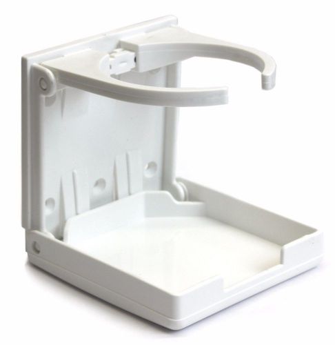 White folding adjustable beverage/drink cup holder boat marine rv
