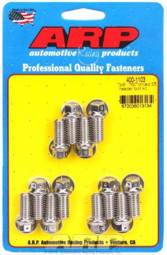 Arp header bolts hex head 3/8&#034; wrench drilled stainless polished sbc set of 12