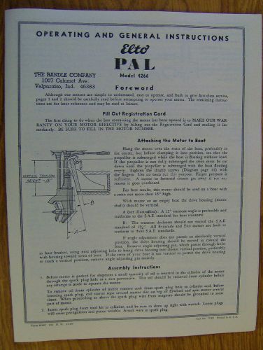Elto pal outboard motor operating &amp; instruction manual