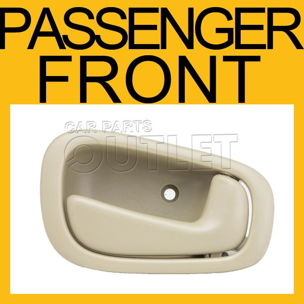 1998-2002 corolla ce/ve front door inside handle textured beige wo power lock rh