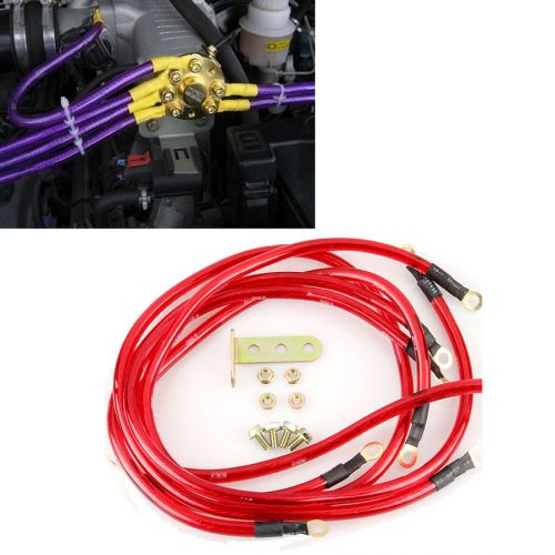Red performance 5 point car auto grounding kit earth ground wire cable universal