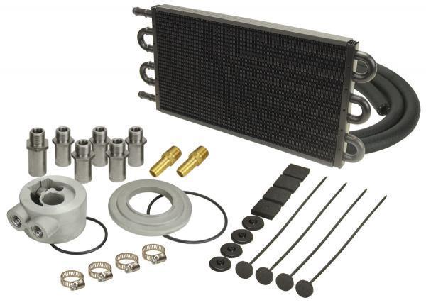 Derale performance tube & fin engine oil cooler and type a sandwich adapter kit