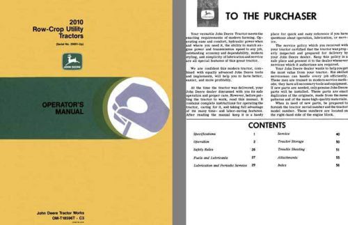 John deere 2010 row-crop utility tractors (serial no. 29001 - up) operators manu