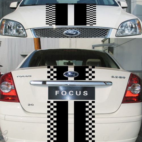 Car vinyl decals racing stripe sticker checkered flag front rear for focus #672