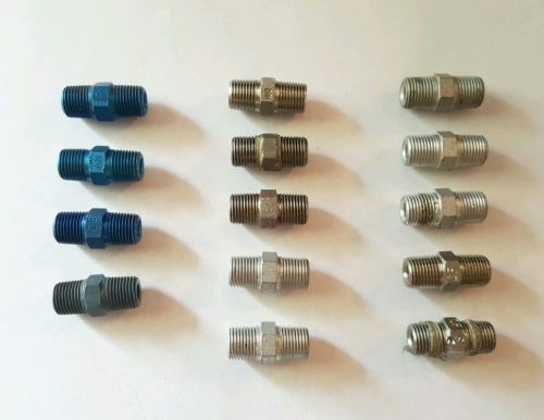 Lot of 14 male pipe thread nipple fittings - blue anodized