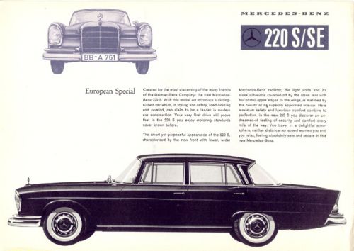 1960 mercedes benz 220s &amp; 220se large brochure mint
